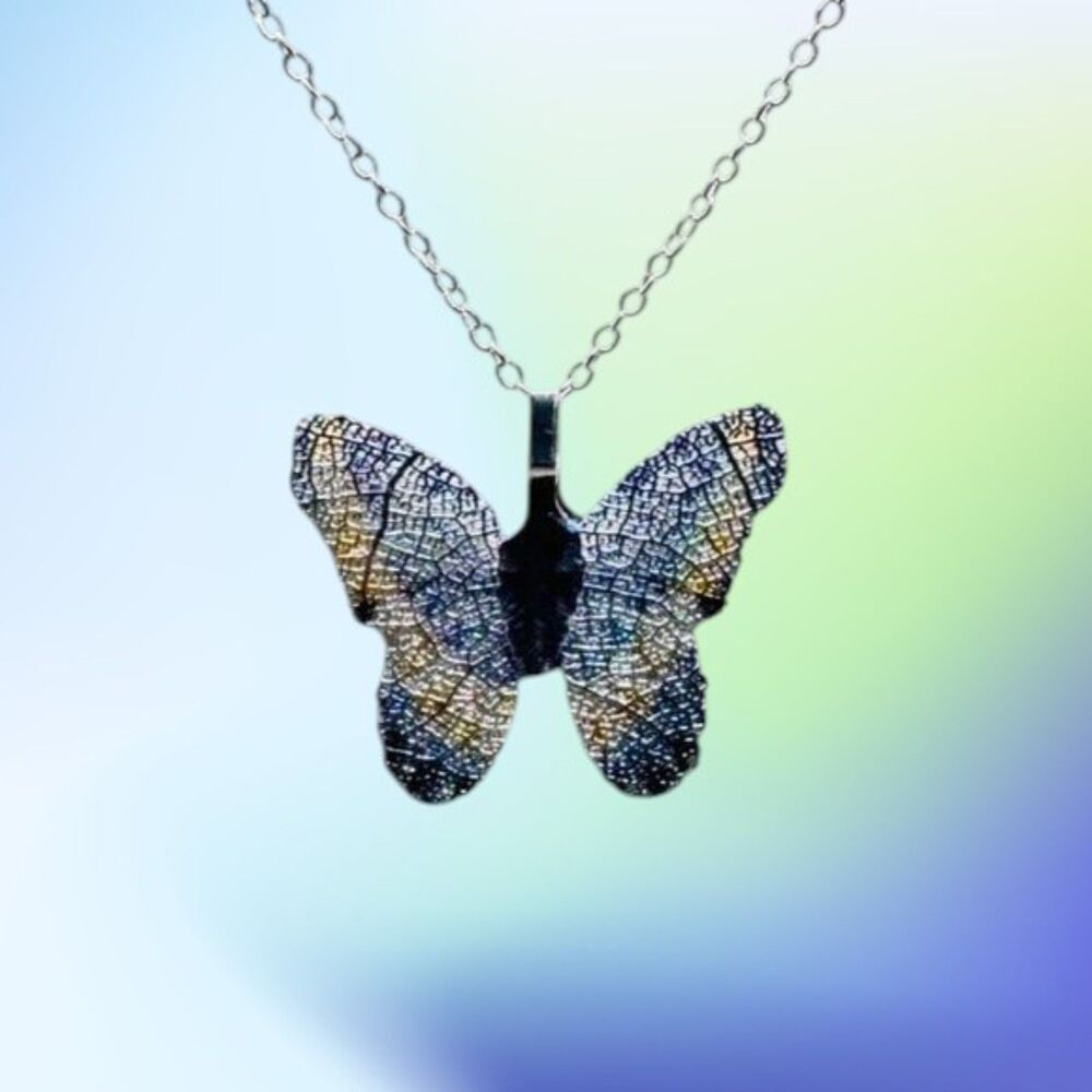 Blue and Silver Butterfly Pendant Indio Jewelry Necklace #7051 - Picture 4 of 7